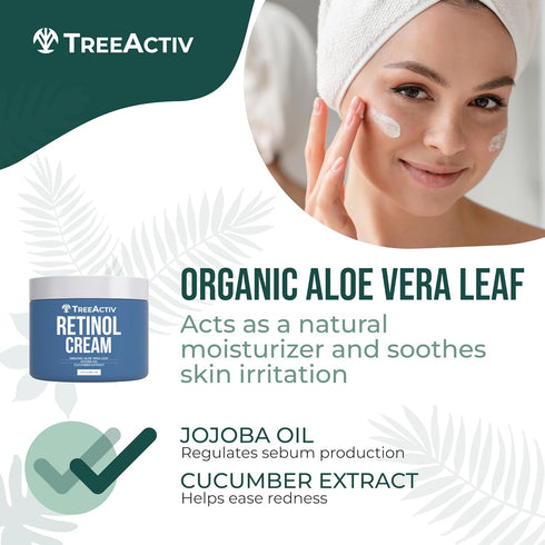 TreeActiv Retinol Cream, 2 oz, Gentle Moisturizer with Hyaluronic Acid, Anti Aging Spot Wrinkle Cream for Women and Men