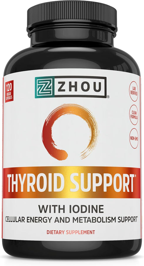 Zhou Thyroid Support Complex with Iodine Supplement - 60 Servings, 120 Caps, Gluten-Free, No Soy