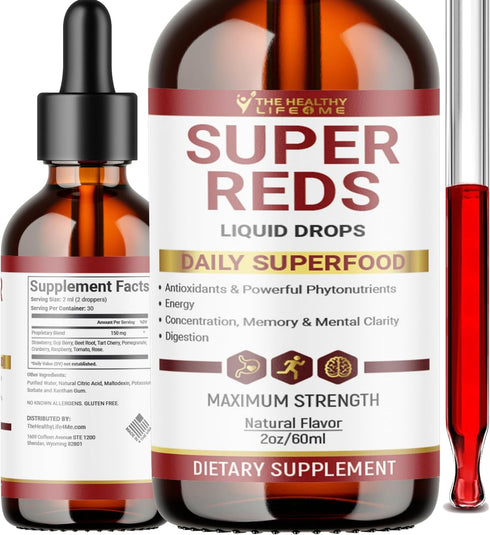 Liquid Super Reds Phytonutrient Superfood Drops | Phytonutrient Blend containing Polyphenols | Antioxidants & More | Great Taste 2oz - 30 Day Supply
