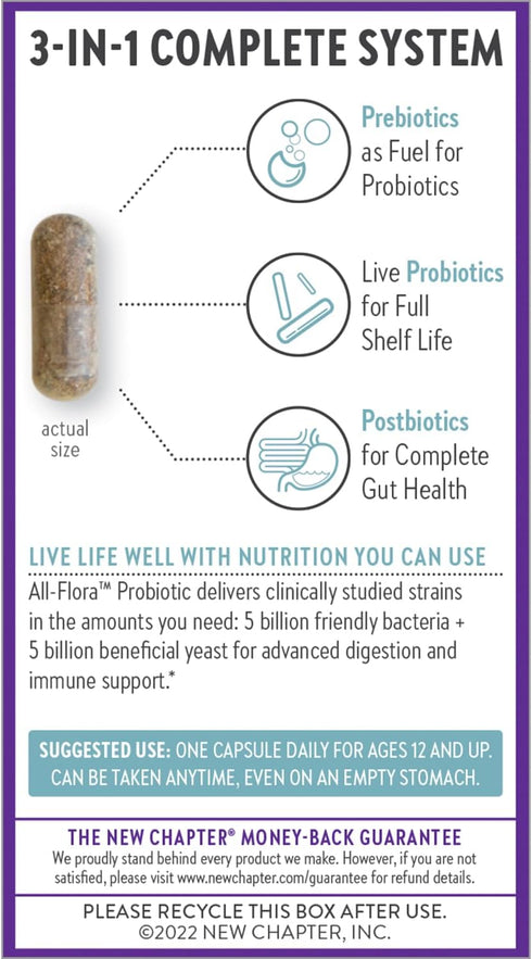 New Chapter Probiotic All-Flora - 60 ct (2 Month Supply) for Complete Gut Health & Advanced Digestion with Prebiotics +
