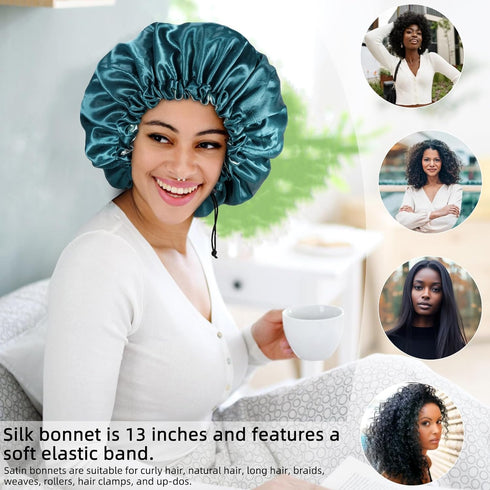Satin Bonnet Silk Bonnet for Curly Hair, Large Double-Layer Adjustable Bonnets for Sleeping, Braid Bonnet