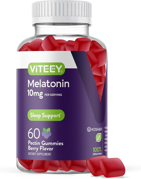 Melatonin 10mg Sleep Gummies for Adults and Teens, Vegan Sleep Support Aid, Chewable Berry Flavored Gummy.