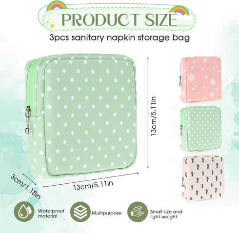 Jeffdad 3pcs Sanitary Napkin Storage Bag, Portable Reusable Menstrual Pads Bags Women Tampon Bags Feminine Products Bag