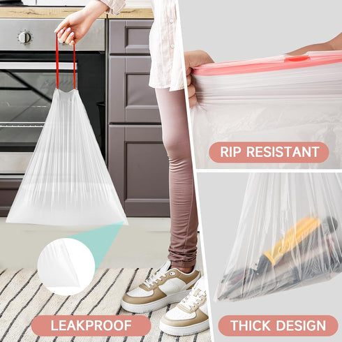 Heihaily Small Trash Bags, 4 Gallon Drawstring Garbage Bags, 57 Count, Unscented Clear Plastic Liners for Kitchen Office
