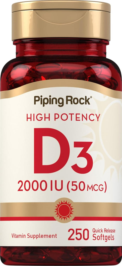 Piping Rock Vitamin D3 2000 IU | 250 Softgels | High Potency Cholecalciferol Supplement, Non-GMO & Gluten Free
