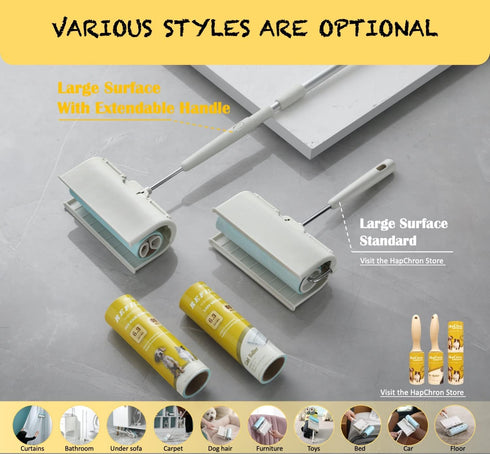 Large Surface Lint Roller with Extendable Long Handle, 6.3'' Wider, 240 Sheets for Cleaning Furniture, Carpet, Floor,