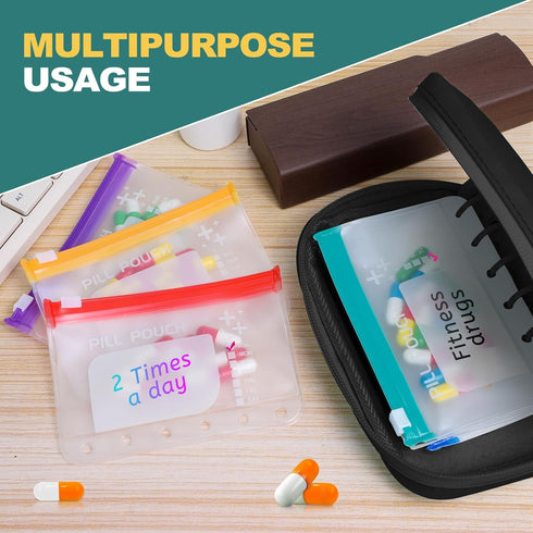 Set Timueetech Water-Proof Pill Pouch Large Pill Organizer, Pill Loose-Leaf Storage with Color-Coded Medicine