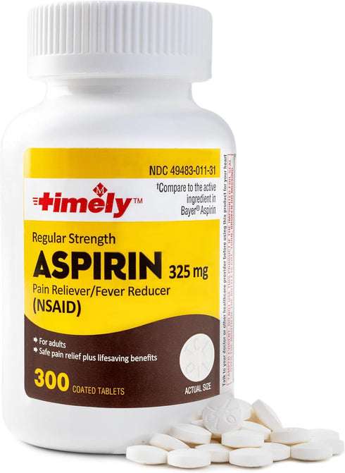 TIME-CAP LABS, INC. Timely 300 Count Regular Strength Aspirin 325mg for Adults, Pain Reliever for Minor Aches