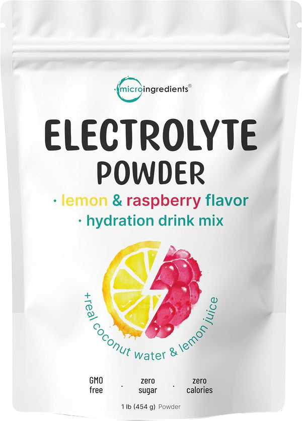 Micro Ingredients Hydration Electrolyte Powder: 1lb (69 Servings), Keto, High Potassium, Lemon Raspberry Flavor