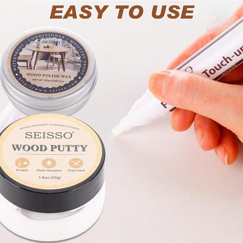 SEISSO Wood Furniture Repair Kit, 12pcs Touch Up Markers and Wood Putty, Hardwood Floor Repair Kit