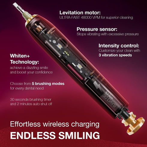Wagner Stern WHITEN+ Edition Whitening Electric Toothbrush, 5 Brushing Modes, 8 Soft Brush Heads, Luxury Travel Case
