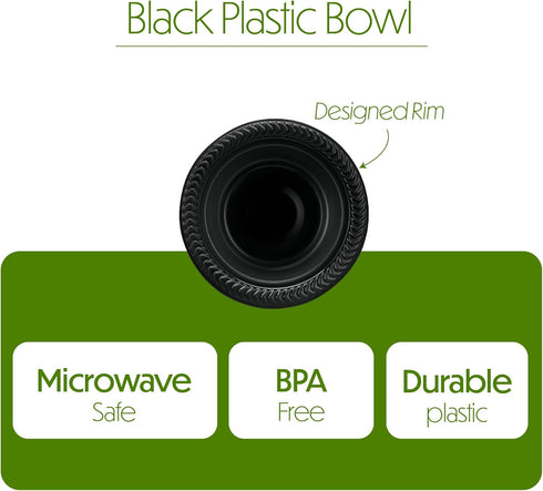 PLASTICPRO 200 PCS Black Plastic Bowls, 5 oz Small Disposable Soup Bowls for Party and Wedding