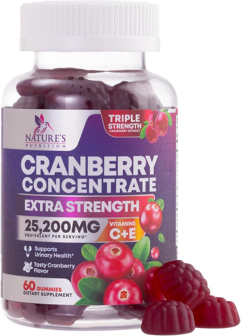 Cranberry Gummies - Urinary Tract Health Gummy + Vitamin C - 25,000mg Triple Strength Cranberry Concentrate Extract