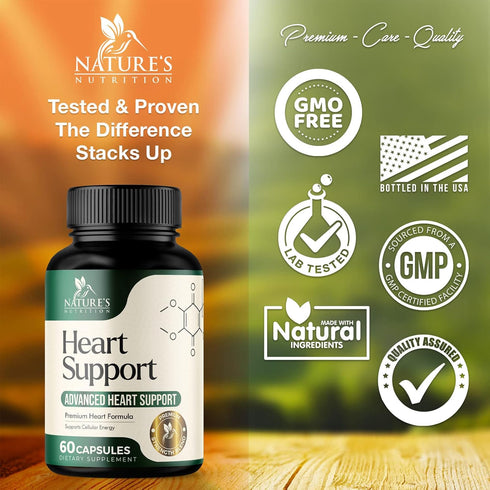 Heart Supplements 1650mg for Heart Health Support with CoQ10, L-Arginine, Magnesium, 60 Capsules