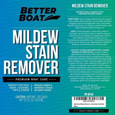 Mold and Mildew Stain Remover Cleaner 22oz. for Boat Seats, Fabric, Canvas, Carpet, Vinyl