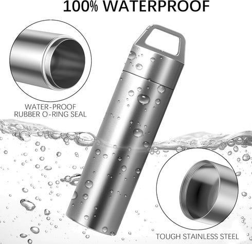 Portable Metal Pill Case Keychain - Waterproof Pill Box Container Mini Stainless Steel Organizer for Travel Purse Pocket