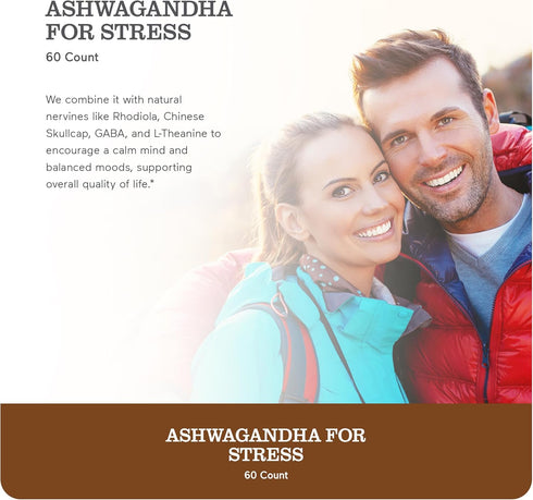 NatureWise Ashwagandha for Stress with KSM-66 Extract + GABA + L-Theanine + Rhodiola Rosea, 60 Capsules