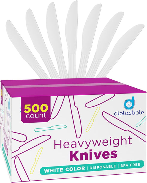 Heavy Duty Plastic Knives, Disposable Plastic Utensils for Parties, Celebrations, and Events, Pack of 500