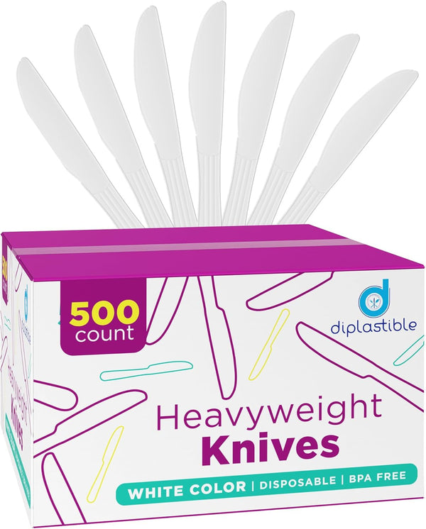 Heavy Duty Plastic Knives, Disposable Plastic Utensils for Parties, Celebrations, and Events, Pack of 500