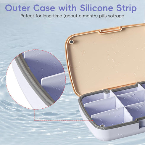 Hostda 9-Compartment Magnetic Pill Organizer - Daily Pill Case with Adjustable Compartments, Waterproof Silicone Seal