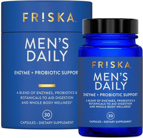 FRISKA Men’s Daily Digestive Enzyme and Probiotics Supplement, Natural Support for Male Digestive Health, 30 Capsules