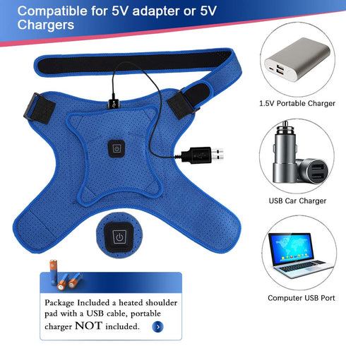 Heated Shoulder Support Brace - USB Electric Heating Pad for Rotator Cuff Pain Relief (S)