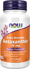 NOW Supplements, Astaxanthin 10mg, Extra Strength from Non-GMO Haematococcus Pluvialis Microalgae with Lutein,