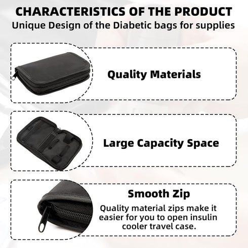 TSA Approved Diabetic Travel Case – Portable Glucose Monitor and Insulin Storage for Diabetic Supplies (Black)