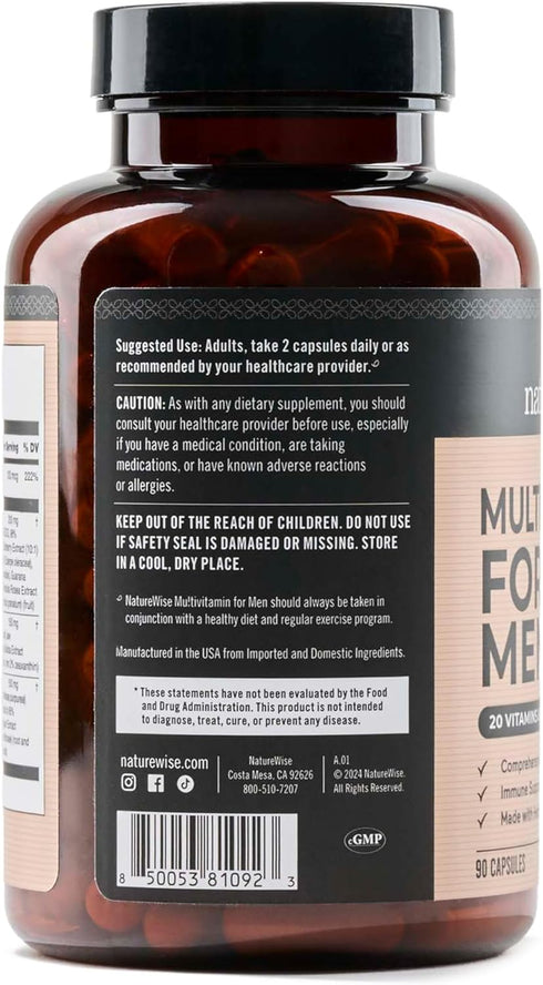 Immunity 90 Capsules[45-Day NatureWise Multivitamin for Men - Daily Male Support - Minerals & Herbs for Energy
