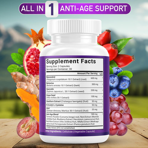 JB Wellness Co 180 JB Wellness Resveratrol, Grape Seed Extract, Berberine, Quercetin - Polyphenol Supplement for Women