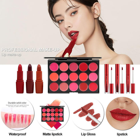 MISS ROSE M All In One Full Makeup Kit, Multipurpose Women's Makeup Set for Beginners and Professionals (Black)