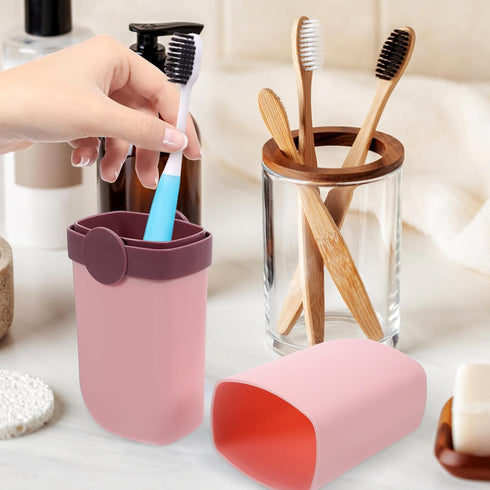 ZUNOXAZ Portable Toothbrush Storage Box with Toothpaste Container and Mouthwash Cup, Travel Toothbrush Case