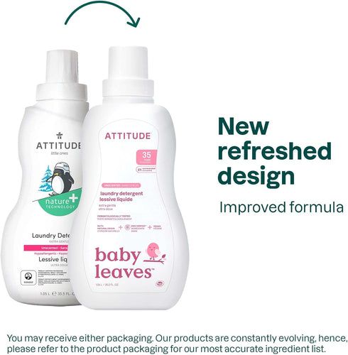 ATTITUDE Baby Laundry Detergent, EWG Verified, Unscented, Plant and Mineral-Based, HE Compatible, 35 Loads, 35.5 Fl Oz