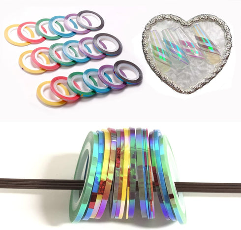 Nail Art Striping Tape Lines Kit, 21 pcs 1mm 2mm 3mm Nail Tape Strips for DIY Silver Nails
