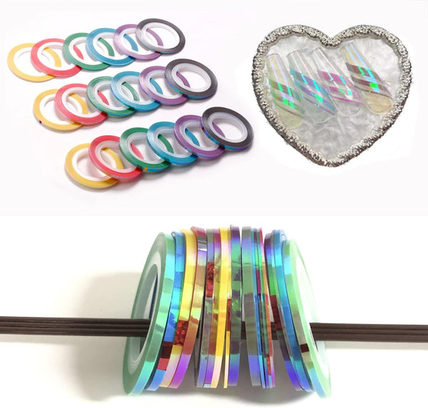 Nail Art Striping Tape Lines Kit, 21 pcs 1mm 2mm 3mm Nail Tape Strips for DIY Silver Nails