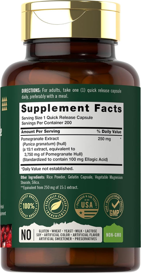 Pomegranate Extract | 200 Capsules | 3750 mg | Non-GMO, Gluten Free Supplement