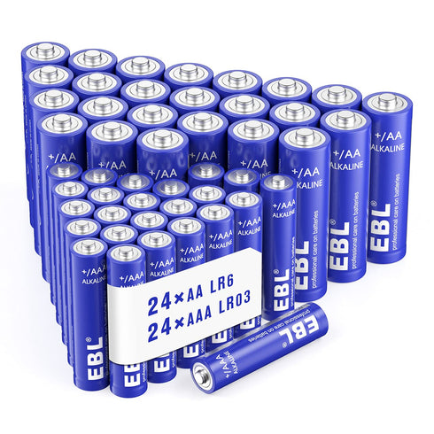 EBL 48 Counts AA and AAA Batteries Combo Pack - 24 Double A and 24 Triple A High Performance Alkaline 1.5V