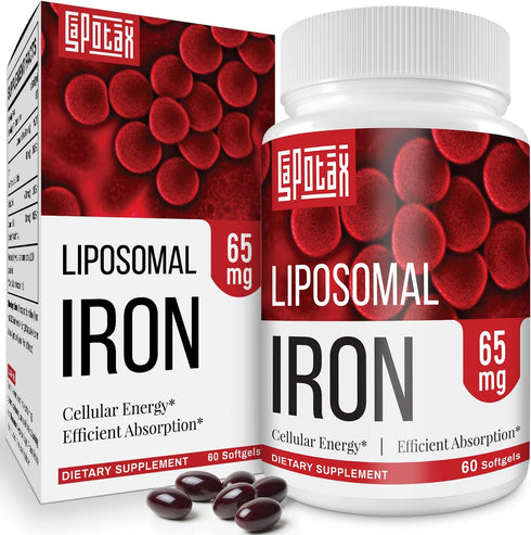 Liposomal Fe Iron Supplement for Women, 65 mg with Folic Acid & Vitamin B12 for Energy Support, 60 Softgels