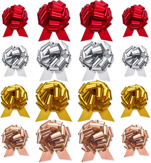 UNIQOOO Assorted Gift Wrap Pull Bow Set of 24, Medium 4'' Large