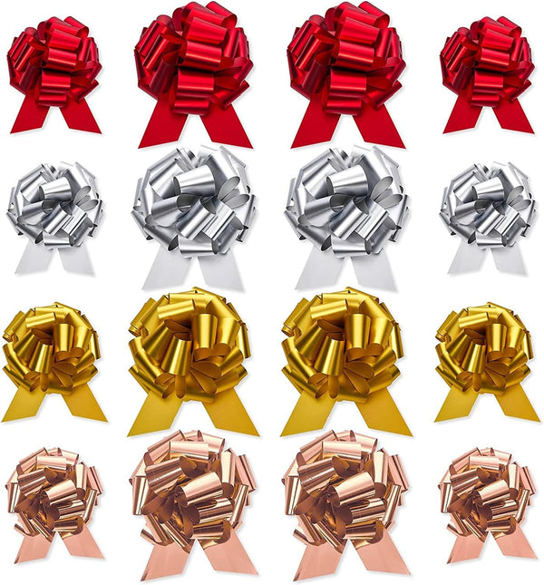 UNIQOOO Assorted Gift Wrap Pull Bow Set of 24, Medium 4'' Large