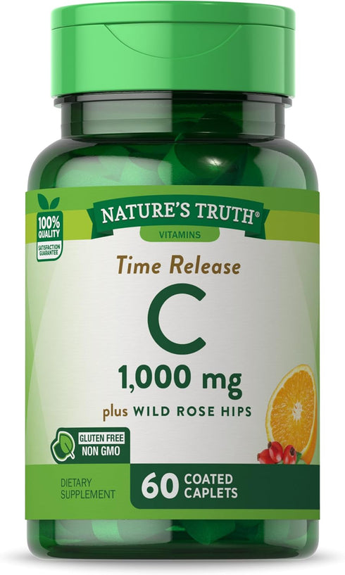 Vitamin C 1000mg, 60 Caplets, with Wild Rose Hips, Vegetarian, Non-GMO, Gluten Free Supplement, by Nature's Truth