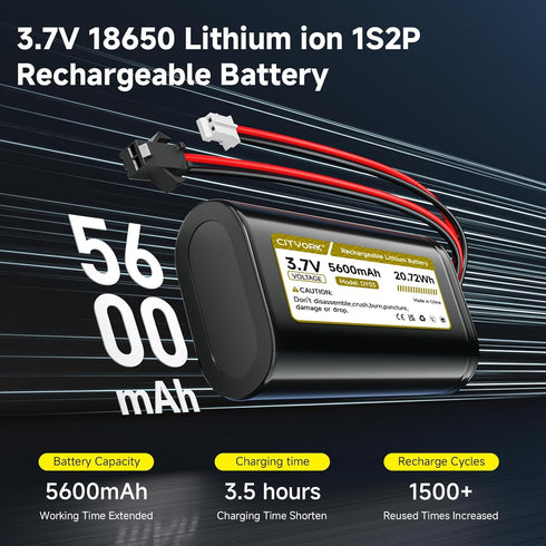 Palowextra 2 Pack 3.7V 5600mAh Pack SM2.0 PH2.0 2P Lithium ion Rechargeable Battery with Connector Plug for DIY