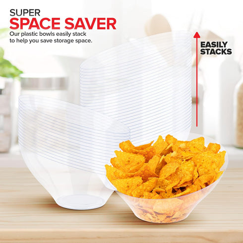 54oz Clear Plastic Serving Bowls, 4 Pack Large Disposable Candy Dishes for Chips, Snacks, Salad Bar, Party Supplies