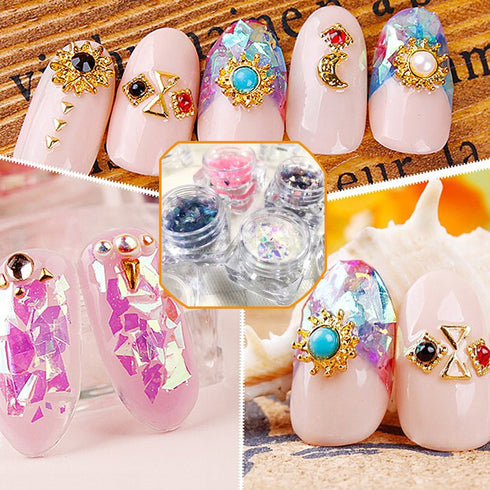 Nail Art Glitter Mylar Slices - Irregular Sequins Glass Pieces Foil Flakes Decoration, 12 Colors