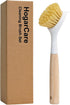 HogarCare Dish Brush with Handle Wood Built-in Scraper, Scrub Brush for Pans, Pots,