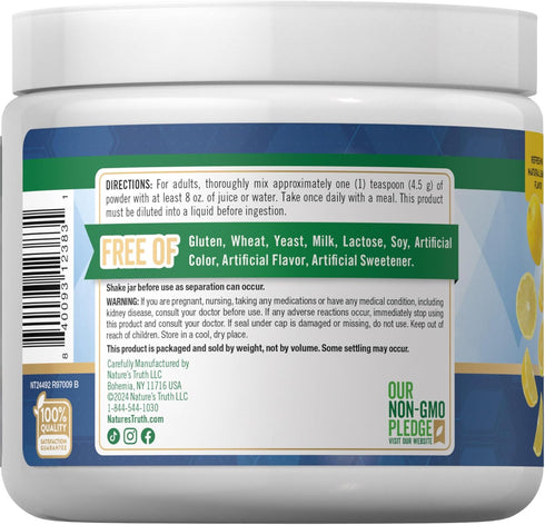 Nature's Truth Magnesium Glycinate Powder, 6 oz, Lemon Flavor, High Absorption, Vegan, Non-GMO, Gluten Free Supplement