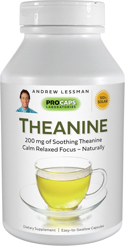 ANDREW LESSMAN Theanine 200 mg - 180 Capsules, Promotes Neurotransmitters for Calm Focus Without Drowsiness