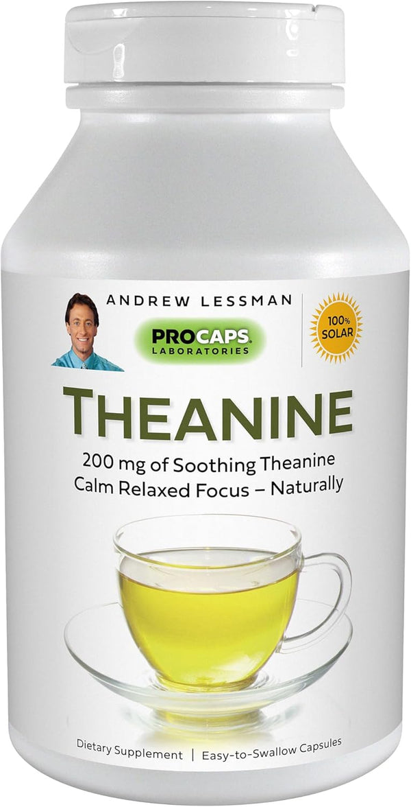ANDREW LESSMAN Theanine 200 mg - 180 Capsules, Promotes Neurotransmitters for Calm Focus Without Drowsiness