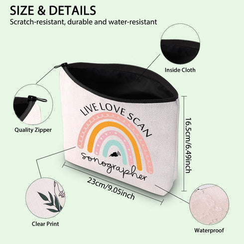 FOTAP Sonographer Cosmetic Bag Survival Kit for Radiologist Gift, Live Love Scan Zipper Pouch