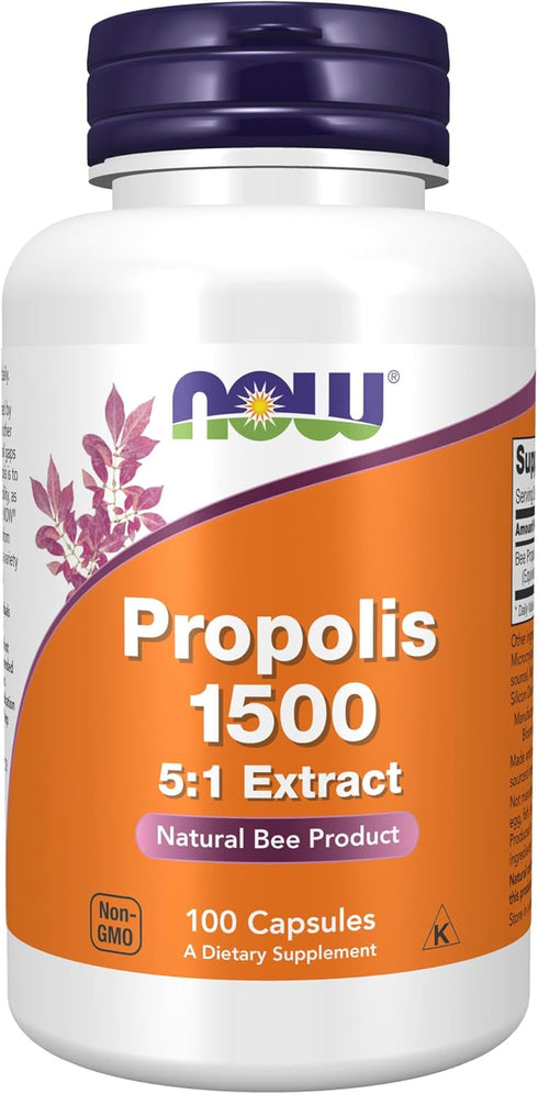 NOW Supplements Propolis 100 Veg Capsules, 1,500 mg with 5:1 Concentrate, Natural Bee Product
